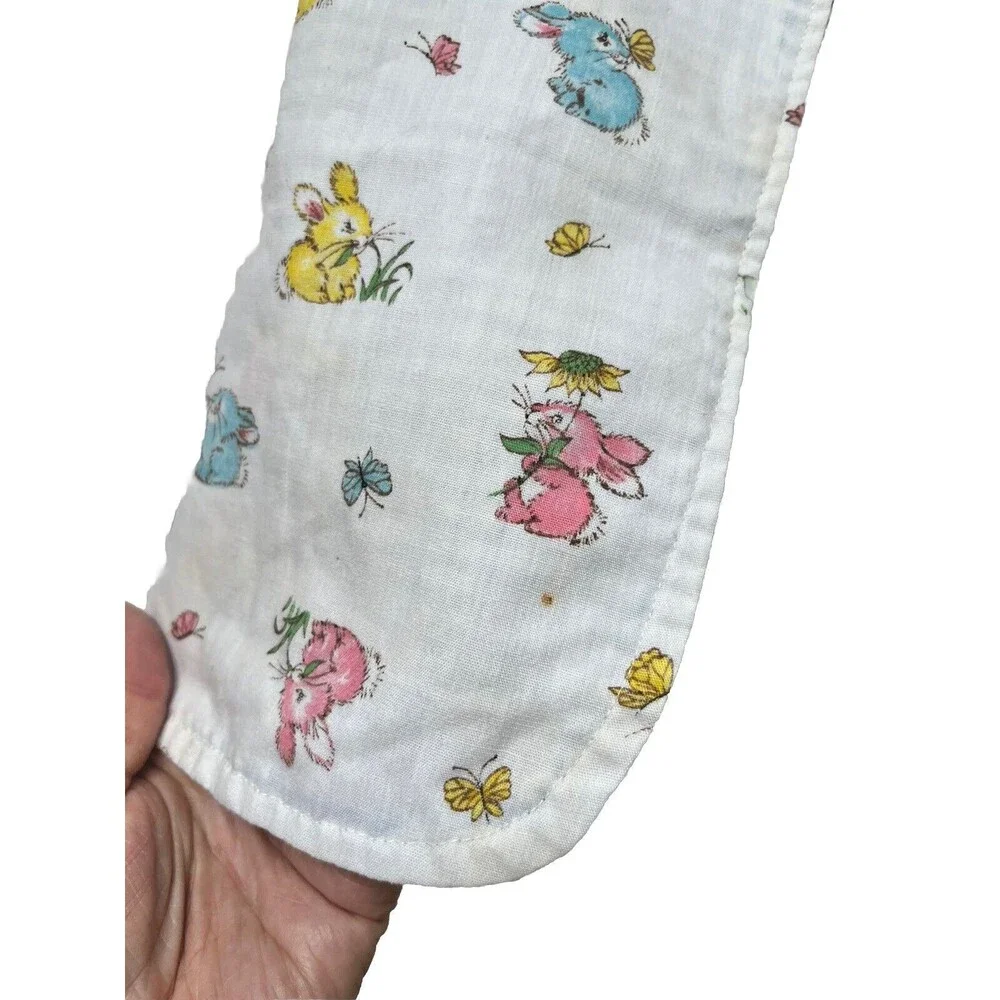 Vtg Pair Hand Cross-Stitched Baby Bibs Quilted Infant Toddler Gingham Boat Bear
